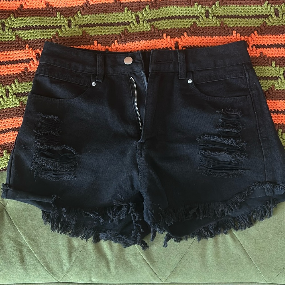 Black High Waist Jean Shorts